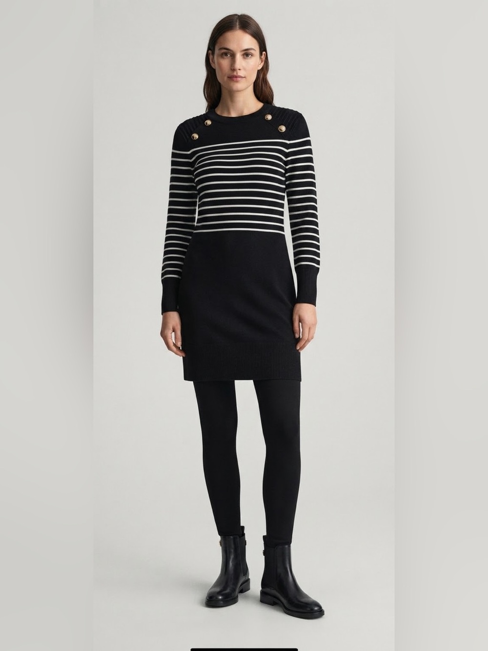 Black and White Striped Classic Midi Knit Dress Long Sleeve Women’s Sz XL